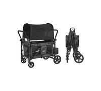 VEVOR Wagon Stroller for 4 Kids, Push Pull Quad Collapsible Stroller with Adjustable Handle, Safety Harness & Removable Canopy, 4-Seater Stroller Wago
