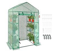 VEVOR Walk-in Green House, 4.6 x 2.4 x 6.7 ft Greenhouse with Shelves, Set Up in Minutes, High Strength PE Cover with Door & Windows and Steel Frame, Suitable for Planting and Storage, Green