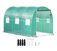 VEVOR Walk-in Tunnel Greenhouse, 12 x 7 x 7 ft Portable Plant Hot House with Galvanized Steel Hoops, 1 Top Beams, 2 Diagonal Poles, 1 Zippered Doors & 6 Roll-up Windows, Green
