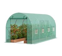 VEVOR Walk-in Tunnel Greenhouse, 14.6x6.4x6.3 ft Hoop House Greenhouse Tunnel, Plant Hot House with Galvanized Steel Frame, Green PE Cover, Roll-up Zipper Door and 8 Windows for Outdoor