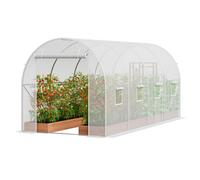 VEVOR Walk-in Tunnel Greenhouse, 14.6x6.4x6.3 ft Hoop House Greenhouse Tunnel, Plant Hot House with Galvanized Steel Frame, White PE Cover, Roll-up Zipper Door and 8 Windows for Outdoor