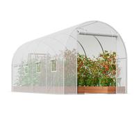 VEVOR Walk-in Tunnel Greenhouse, 14.6x6.4x6.3 ft Hoop House Greenhouse Tunnel, Plant Hot House with Galvanized Steel Frame, White PE Cover, Roll-up Zipper Door and 8 Windows for Outdoor