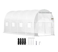 VEVOR Walk-in Tunnel Greenhouse, 15 x 6.5 x 7 ft Portable Plant Hot House with Galvanized Steel Hoops, 1 Top Beam, 2 x Diagonal Poles, 2 Zippered Doors & 8 Roll-up Windows, White