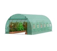 VEVOR Walk-in Tunnel Greenhouse, 19.4x9.7x6.5 ft Hoop House Greenhouse Tunnel, Plant Hot House with Galvanized Steel Frame, Green PE Cover, Roll-up Zipper Door and 12 Windows for Outdoor