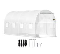 VEVOR Walk-in Tunnel Greenhouse, 457.2 x 198.12 x 213.4 cm Portable Plant Hot House w/ Galvanized Steel Hoops, 1 Top Beam, 2 x Diagonal Poles, 2 Zippe