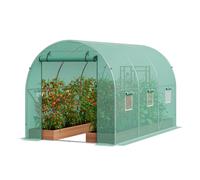 VEVOR Walk-in Tunnel Greenhouse, 9.6x6.4x6.2 ft Hoop House Greenhouse Tunnel, Plant Hot House with Galvanized Steel Frame, Green PE Cover, Roll-up Zipper Door and 6 Windows for Outdoor