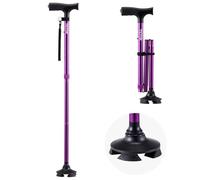 VEVOR Walking Cane for Man Woman, Folding Walking Stick with 8-Level Adjustable Height, 4-Pronged Pivoting Base, Lightweight & Portable Aluminum Mobility Aid for Senior Adults, 250LBS Loading (Purple)