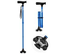 VEVOR Walking Cane for Man Woman, Folding Walking Stick with 8-Level Adjustable Height and 4-Pronged Pivoting Base, Lightweight & Portable Aluminum Mobility Aid for Senior Adult, 250LBS Loading (Blue)