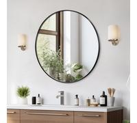 VEVOR Wall Mounted Makeup Mirror, 30 in Round Mirror with Aluminium Alloy Frame & Explosion-Proof Film, Scratch-Resistant, 76.2L x 76.2W x 25H cm, Contemporary Style