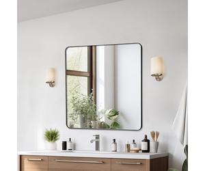 VEVOR Wall Mounted Makeup Mirror, 0.15" Thick, 36" x 36" Mirror with Aluminium Alloy Frame & Explosion-Proof Film, Scratch-Resistant Mirror with Z-Shaped Bracket, Fit for Bathroom/Bedroom/Living Room