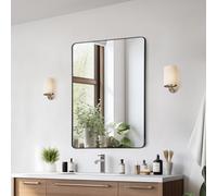VEVOR Wall Mounted Makeup Mirror, 0.15" Thick, 22" x 30" Mirror with Aluminium Alloy Frame & Explosion-Proof Film, Scratch-Resistant Mirror with Z-Shaped Bracket, Fit for Bathroom/Bedroom/Living Room