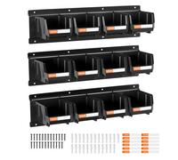 VEVOR Wall Mounted Storage Bins, 12 Plastic Bins & 3 Metal Rails, Plastic Hanging Stackable Storage Bin for Screws, Nuts, Bolts, Nails, Hardware Tool