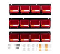 VEVOR Wall Mounted Storage Bins, 12 Plastic Bins & 3 Metal Rails, Plastic Hanging Stackable Storage Bin for Screws, Nuts, Bolts, Nails, Hardware Tool Organizer for Workshop, Craft Room, Garage, Red