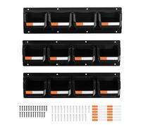 VEVOR Wall Mounted Storage Bins, 12 Plastic Bins & 3 Metal Rails, Plastic Hanging Stackable Storage Bin for Screws, Nuts, Bolts, Nails, Hardware Tool Organizer for Workshop, Craft Room, Garage, Black