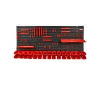 VEVOR Wall Mounted Storage Bins, 30-Bin Parts Rack Organizer Garage Plastic Shop Tool with Wall Panels/Tool Holders/Hooks, Tool Organizer for Nuts, Bolts, Screws, Nails, Beads, Buttons, Black and Red