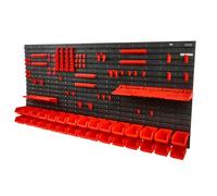 VEVOR Wall Mounted Storage Bins, 30-Bin Parts Rack Organizer Garage Plastic Shop Tool with Wall Panels/Tool Holders/Hooks, Tool Organizer for Nuts, Bolts, Screws, Nails, Beads, Buttons, Black and Red