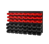 VEVOR Wall Mounted Storage Bins, 48-Bin Parts Rack Organizer Garage Plastic Shop Tool with Wall Panels, Tool Organizer for Nuts, Bolts, Screws, Nails, Beads, Buttons, Other Small Parts, Black and Red