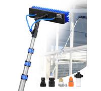 VEVOR 6m Cleaning Pole with Extendable Handle, 180° Rotatable Brush Head & 20m Hose, Household & Outdoor Window Cleaner Tool for Caravan Solar Panel Deck, Blue, 6m/20ft