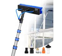 VEVOR 6m Cleaning Pole with Extendable Handle, 180° Rotatable Brush Head & 20m Hose, Household & Outdoor Window Cleaner Tool for Caravan Solar Panel Deck, Blue, 6m/20ft