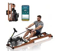 VEVOR Water Rowing Machine, 6-Level Quiet Resistance, Wooden Foldable Rower Machine with 14L Water Tank & LCD Monitor, Bluetooth App Compatible, 158kg Weight Capacity, Immersive Row Machines for Home