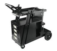 VEVOR 2-Tier Welding Cart with 4 Drawers, Black, 265LBS Weight Capacity, 360° Swivel Wheels, Tank Storage Safety Chains, Heavy Duty Rolling MIG Welder Cart for MIG Welder and Plasma Cutter