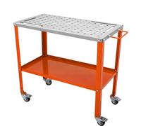 VEVOR Welding Table 36" x 18", 1200lbs Load Capacity Steel Welding Workbench Table on Wheels, 2 Layers Portable Work Bench with Braking Casters, 4 Tool Slots, 5/8-inch Fixture Holes