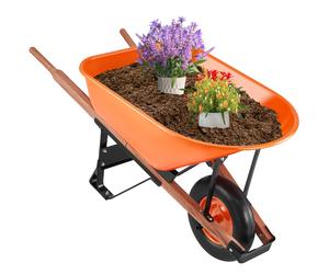 VEVOR Wheelbarrow, 6 Cu. Ft 330 lbs Capacity, One Garden Dump Barrow with Metal Handle & 16" Wide Track Wheels, Easy Loading Utility Yard Cart &