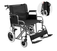 VEVOR Wheelchair Steel Transport Chair Foldable Wheelchair 24-In W Seat 300lbs