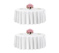 VEVOR White Round Tablecloths 2 Pack, 120 Inches in Diameter, Stain- & Wrinkle- Resistant, Machine Washable Table Clothes, Polyester Fabric Table Cove