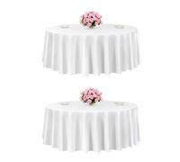 VEVOR White Round Tablecloths 2 Pack, 120 Inches in Diameter, Stain- & Wrinkle- Resistant, Machine Washable Table Clothes, Polyester Fabric Table Covers for Wedding, Party, Banquet, Formal Events
