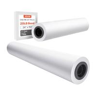 VEVOR Wide Format Paper, 24 in x 150 ft Plotter Roll, 2 Rolls CAD Bond Rolls with 2 in Core, 20 LB Bond Paper Rolls, Ideal for CAD Drawings, Engineering Plans, GIS Maps, and Architectural Designs