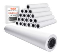VEVOR Wide Format Paper, 24 in x 150 ft Plotter Roll, 20 Rolls CAD Bond Rolls with 2 in Core, 20 LB Bond Paper Rolls, Ideal for CAD Drawings, Engineering Plans, GIS Maps, and Architectural Designs