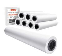 VEVOR Wide Format Paper, 24 in x 150 ft Plotter Roll, 8 Rolls CAD Bond Rolls with 2 in Core, 20 LB Bond Paper Rolls, Ideal for CAD Drawings, Engineering Plans, GIS Maps, and Architectural Designs