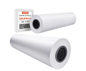 VEVOR Wide Format Paper, 24 in x 500 ft Plotter Paper, 2 Rolls CAD Bond Rolls with 3 in Core, 20 LB Bond Paper Rolls, Idea for CAD Drawings,