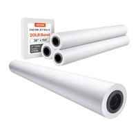 VEVOR Wide Format Paper, 36 in x 150 ft Plotter Paper, 4 Rolls CAD Bond Rolls with 2 in Core, 20 LB Bond Paper Rolls, Idea for CAD Drawings, Engineeri