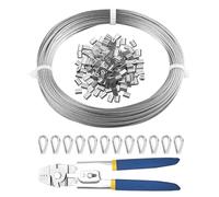 VEVOR Wire Rope Kit, 1/16" 66 ft 304 Stainless Steel Cable with Crimping Pliers, 160 Sleeves and 12 Thimbles, 7x7 Strands Construction Marine Aircraft Grade for Handrail Stair Decking Fence Outdoors