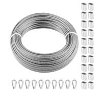 VEVOR Wire Rope Kit, 1/8" 100 ft 316 Stainless Steel Cable with 20 Sleeves and 10 Thimbles, 1600 lbs Breaking Strength, 7x7 Strands Marine Aircraft Grade for Handrail Stair Decking Fence Outdoors
