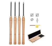 VEVOR Wood Lathe Turning Tool Set, 4PCS, Lathe Roughing Finishing and Detailing Hollow Tool with Wooden Handle, Diamond Round Square Carbide Inserts, Wooden Box, for Beginners Hobbyists Professionals