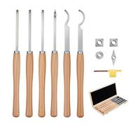 VEVOR Wood Lathe Turning Tool Set, 6PCS, Lathe Roughing, Finishing, Detailing Hollow Tool with Wooden Handle, Diamond Round Square Carbide Inserts, Wooden Box, for Beginners, Hobbyists, Professionals
