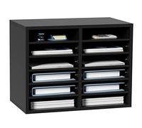 VEVOR Wood Literature Organizer, 12 Compartments, File Sorter with Removable Shelves, Mailboxes Slot for Office Home Classroom Mailrooms Organization, EPA Certified, Black