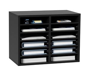 VEVOR Wood Literature Organizer, 12 Compartments, File Sorter with Removable Shelves, Mailboxes Slot for Office Home Classroom Mailrooms Organization, EPA Certified, Black