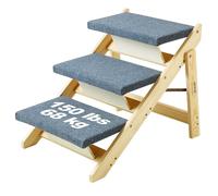 VEVOR Wood Pet Stairs, 2-in-1 Foldable Wooden Dog Stair & Ramp for Beds, Sofa and Cars, 3 Steps for Small Medium Large Pets, up to 150 lbs