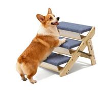 VEVOR Wood Pet Stairs, 3-Step Dog Stairs for Beds, Sofa & Cars, 150lbs Load Capacity, Floded Flat Design, Stable & Sturdy Cat & Dog Step Ladder for Small Medium Large Older Pet Puppy Essentials