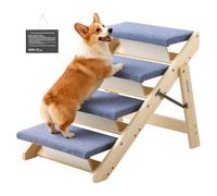 VEVOR Wood Pet Stairs, 4-Step Dog Stairs for Beds, Sofa & Cars, 150lbs Load Capacity, Floded Flat Design, Stable & Sturdy Cat & Dog Step Ladder for Small Medium Large Older Pet Puppy Essentials