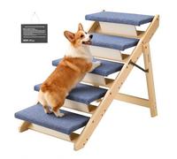 VEVOR Wood Pet Stairs, 5-Step Dog Stairs for Beds, Sofa & Cars | 68kg Load Capacity, Floded Flat Design, Stable&Sturdy Cat&Dog Step Ladder for Small Medium Large Older Pet Puppy Essentials
