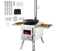 VEVOR Wood Stove, 218.44 cm, Stainless Steel Camping Tent Stove, Portable Wood Burning Stove with Chimney Pipes & Gloves, 49161.3 cm³ Firebox Hot Tent