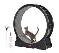 VEVOR Wooden Cat Exercise Wheel, 43.3" Large Cat Treadmill Wheel for Indoor Cats, Cat Running Wheel with Detachable Carpet & Cat Teaser for Running/Walking/Training, Suitable for Most Cats Black