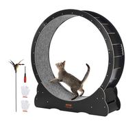 VEVOR Wooden Cat Exercise Wheel, 43.3" Large Cat Treadmill Wheel for Indoor Cats, Cat Running Wheel with Detachable Carpet & Cat Teaser for Running/Wa