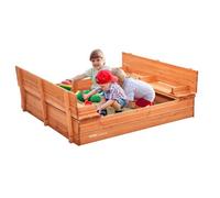 VEVOR Wooden Sandbox, 52.4 x 47.2 x 16.9 in Sand Box, Sand Pit with Foldable Bench Seats and Bottom Liner, Natural Wood Kids Sandbox for Outdoor Backyard, Beach, Park, Gift for Boys Girls Ages 3-12