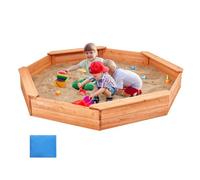 VEVOR Wooden Sandbox with Cover, 75.6 x 75.6 x 9.1 in Octagonal Sand Box, Sand Pit with 4 Seating and Bottom Liner, Kids Sandbox for Outdoor Backyard,